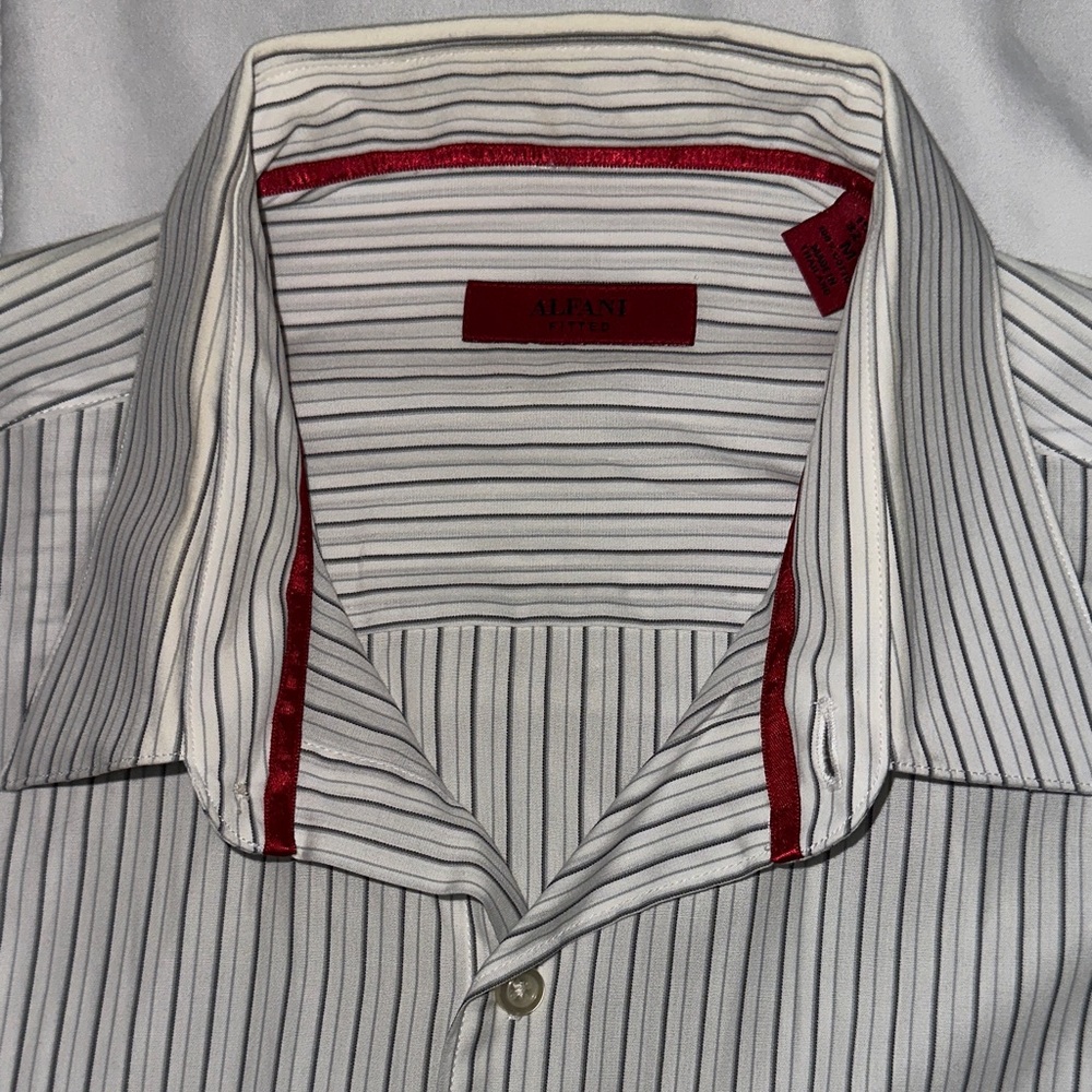 Alfani Men's White Striped Shirt with Red Trim